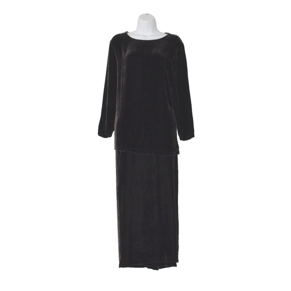 B2 Auth EILEEN FISHER Brown Velvet LS Blouse And Wrap Skirt 2 Pc Set Size M - Picture 1 of 7